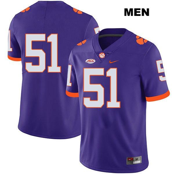 Men's Clemson Tigers #51 Chase Guynup Stitched Purple Legend Authentic Nike No Name NCAA College Football Jersey WVO8846WA